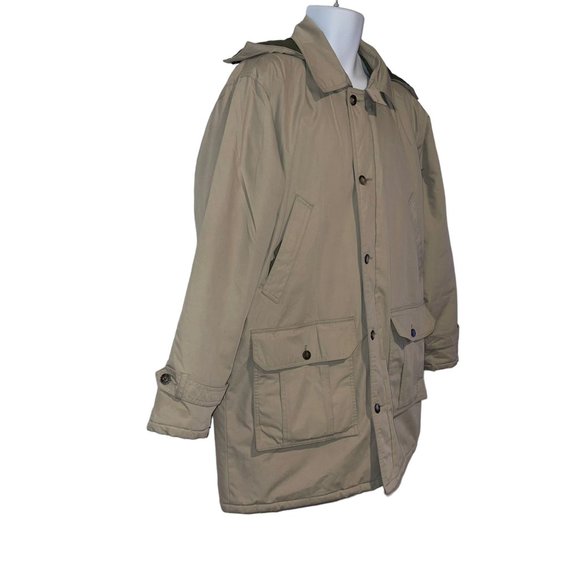 Vintage Field and Stream Khaki Coat Mens L Lined Insulated Pockets Hoodie Hooded - Picture 4 of 11